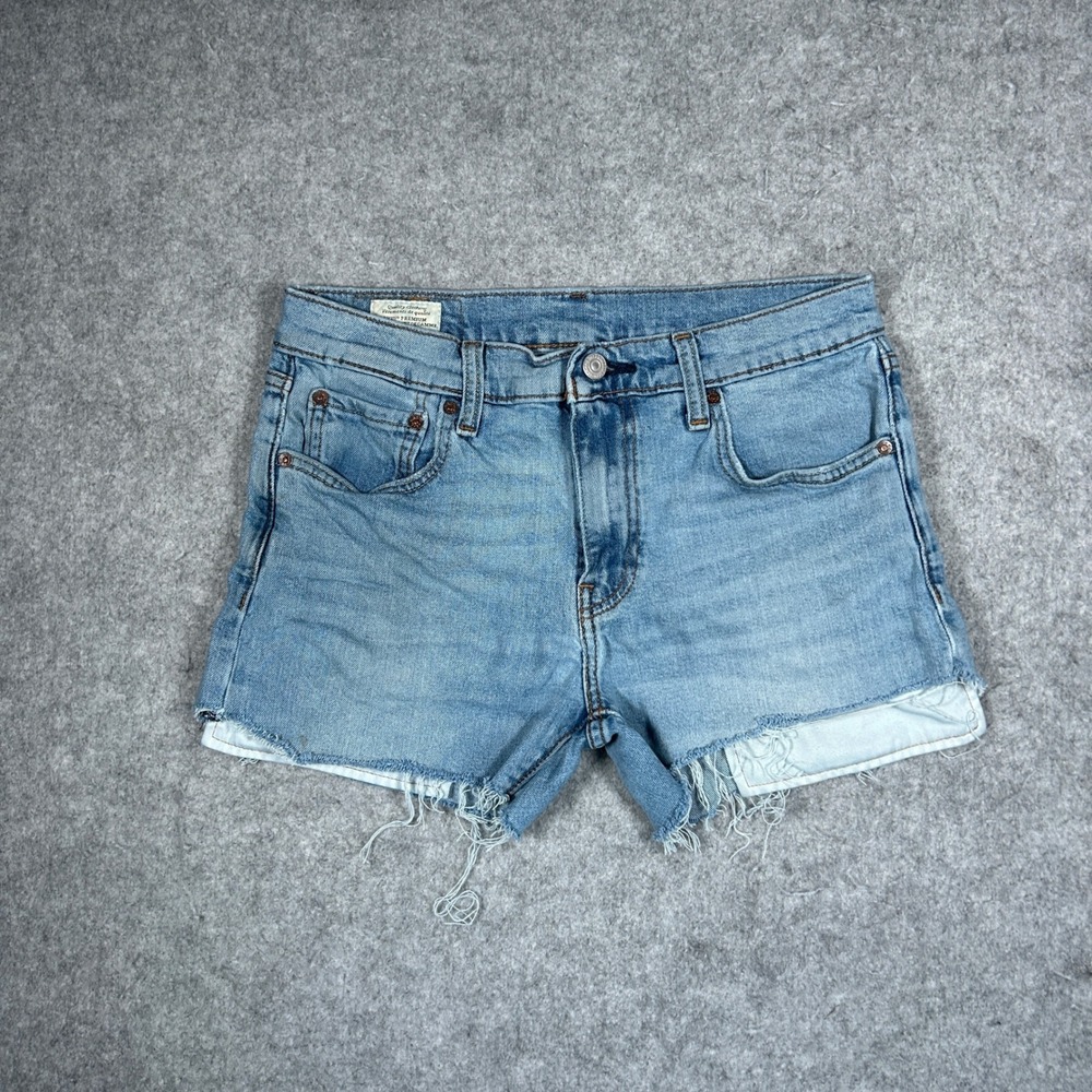 Levi's Denim Shorts Mens 30 Light Blue 412 Slim Fit Cut Off Distressed Summer